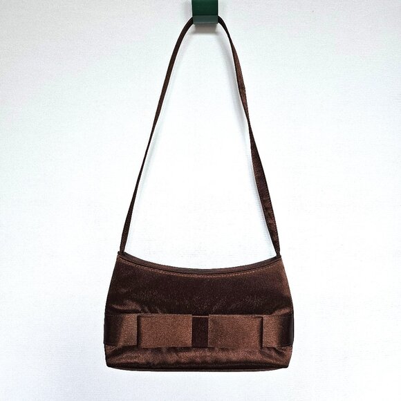 CLAIRE'S Brown Satin Purse / Small Handbag with Bow Accent - Picture 1 of 7